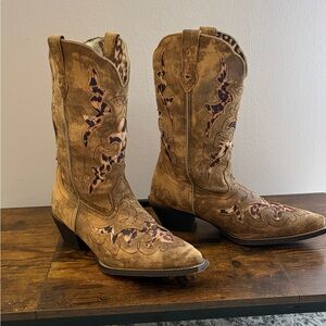 Laredo Leather Western Cowboy Boots Leopard Inlay Womens 10
